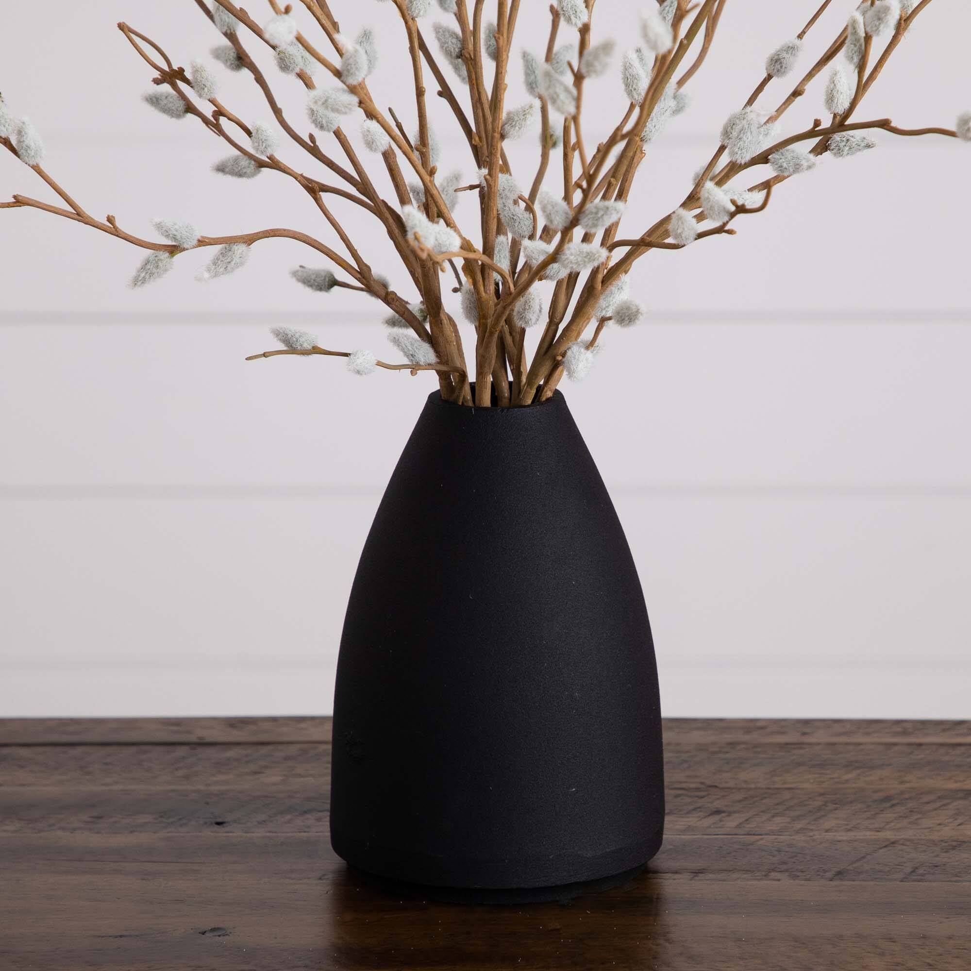 2ft. Pussy Willow Arrangement in Modern Metal Black Vase